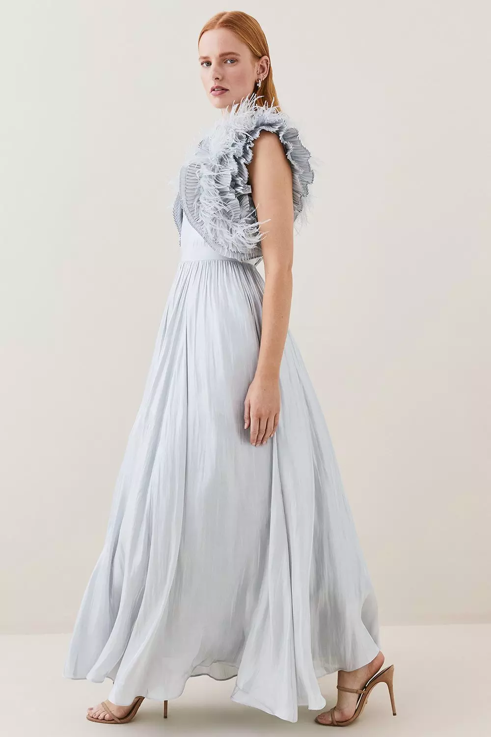 Metallic silver outlet evening gown